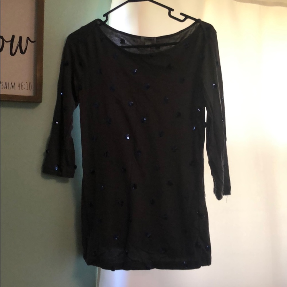 Old Navy grey with blue sequin polka dots shirt